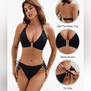 Blooming Jelly Halter Triangle Bikini Set Sz L Two Piece Cheeky Swimsuit